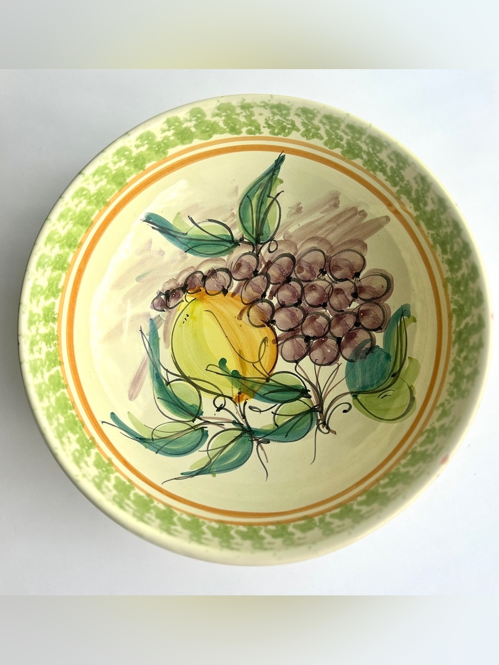 VTG Vietri Orange Bands Pottery Serving Bowl Fruit Design ITALY 1970+ *READ